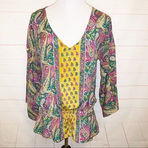 Tolani Boho Silk Peasant Top Sz Large Paisley